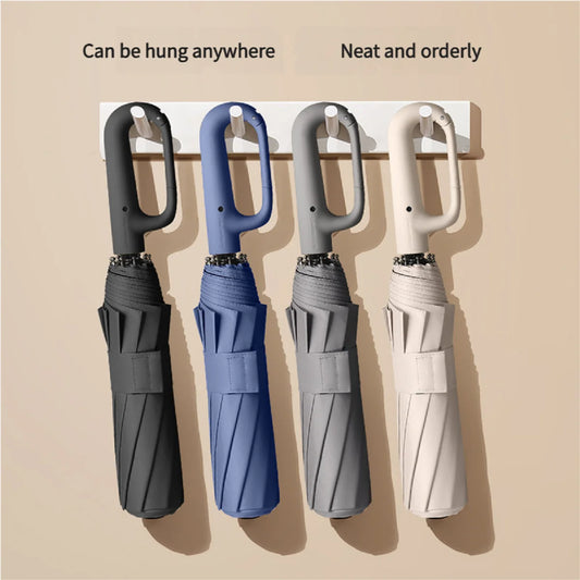 Large Automatic Umbrella with Ring Buckle Thick Durable Unisex Portable UV Protection Windproof Rain and Sunshade Umbrella